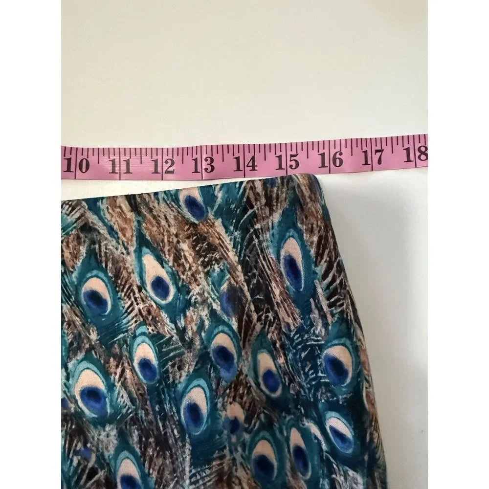 Talbots Peacock Feathers Print Pencil Skirt Stretch Knit 10 Petite Office Work